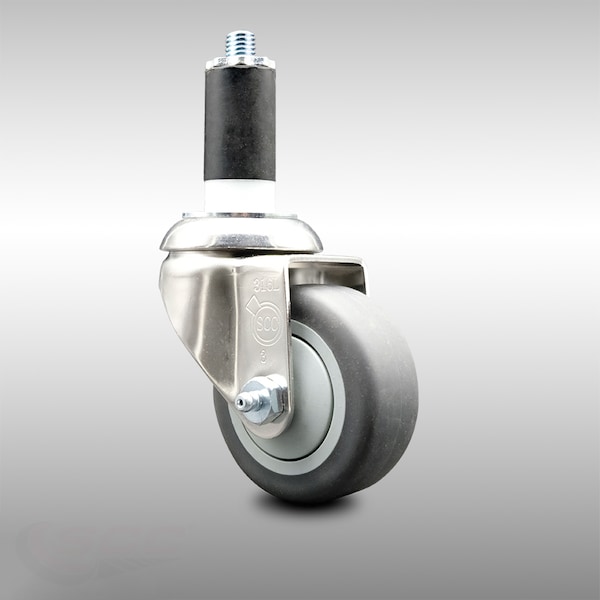 3 Inch 316SS Thermoplastic Rubber Wheel Swivel 1-1/4 Inch Expanding Stem Caster